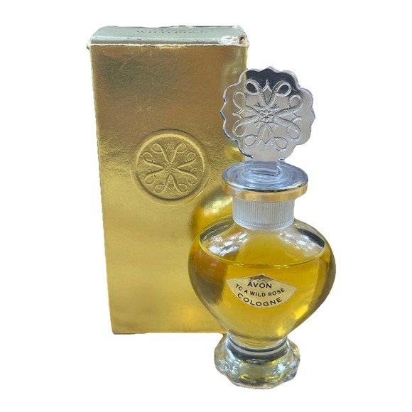 Vintage Avon To A Wild‎ Rose glass cologne Valentine bottle w plastic topper lid - Picture 6 of 6